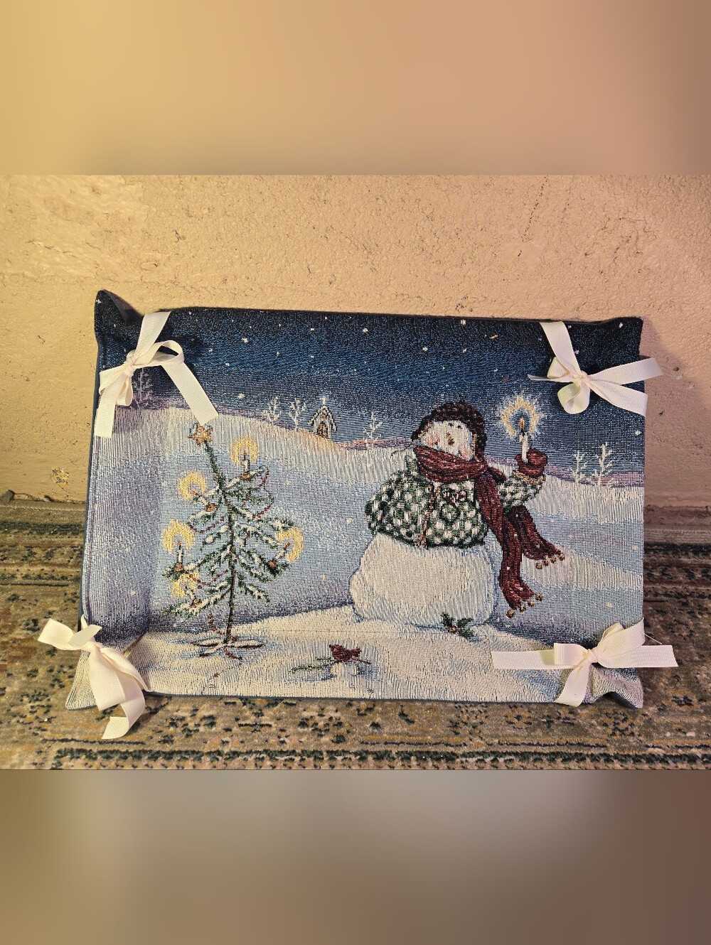Flake Tapestry Coffee Table Basket Christmas 18x12